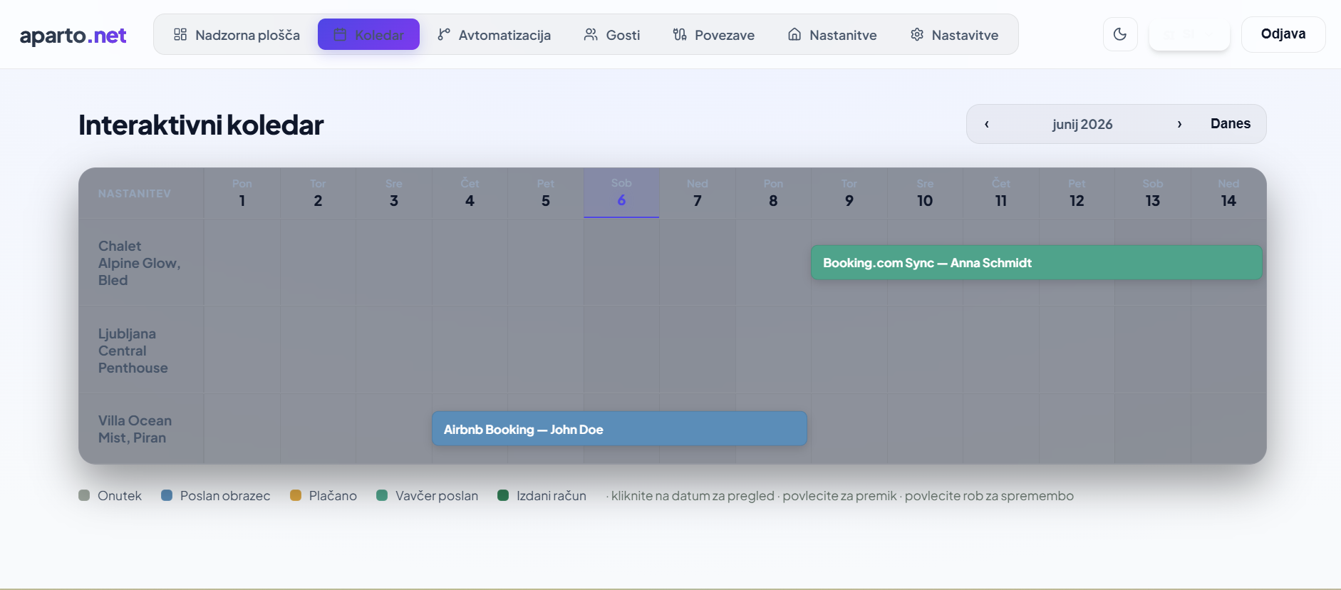 Aparto.net — interaktivni Gantt koledar